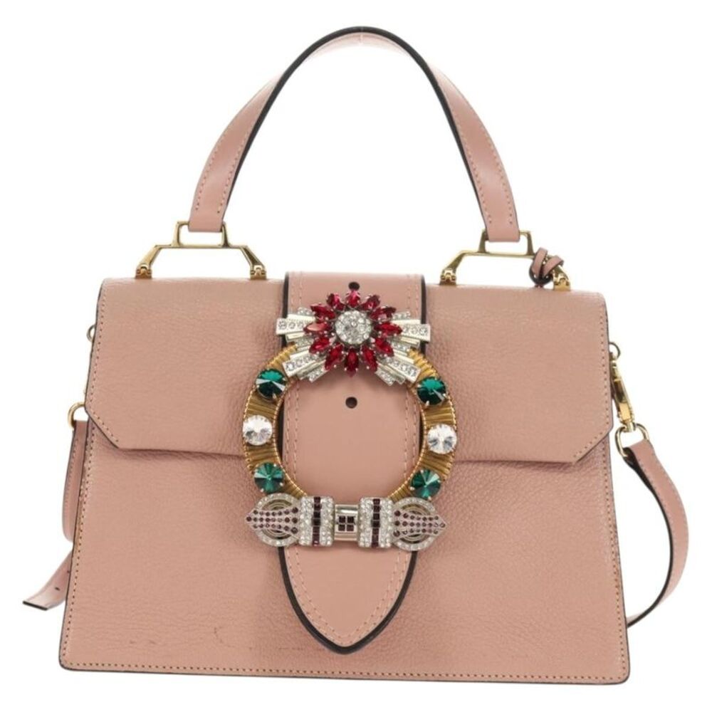 Miu Miu Madras Crystal Buckle Leather Pink Leather Shoulder Bag Bag